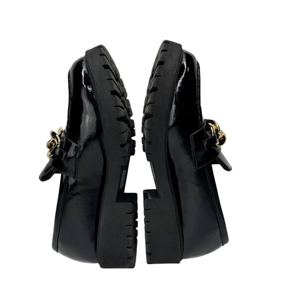 Vintage SODA Black Patent Leather Chunky Y2K Loafer Gold Chain Accent 7.5M Goth - Picture 7 of 10